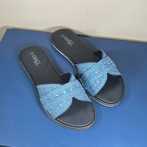 Rouge Helium Blue Studded Slide Sandals